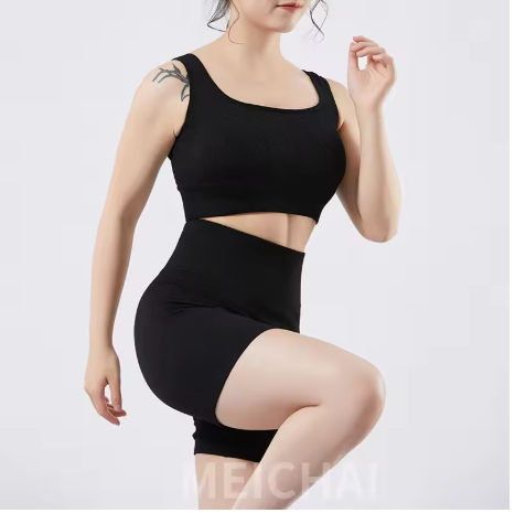 Ribbed Yoga Sport Set Women Seamless Crop Top Bra Shorts Yoga Set Comfort Elastic Sportsuit Workout Outfit Fitness Gym Clothes