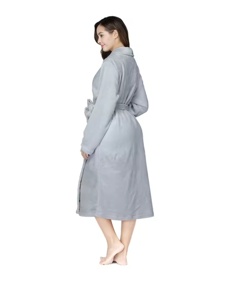 RONGTAI Women's solid color lapel bathrobe autumn and winter models facecloth warm and comfortable long-sleeved robe homewear