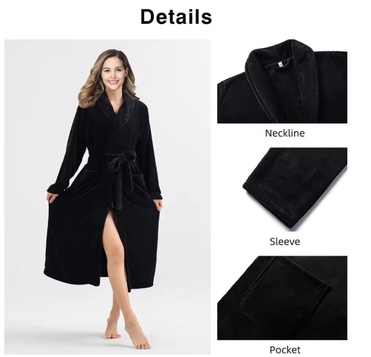 RONGTAI Women's solid color lapel bathrobe autumn and winter models facecloth warm and comfortable long-sleeved robe homewear