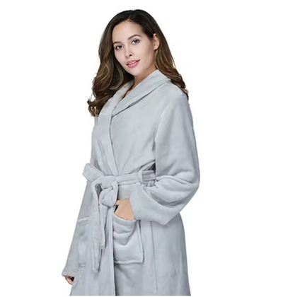 RONGTAI Women's solid color lapel bathrobe autumn and winter models facecloth warm and comfortable long-sleeved robe homewear