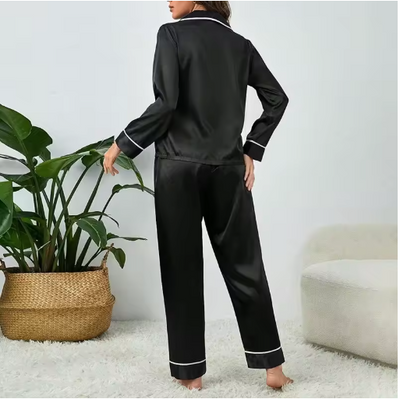 Plus Size Autumn and Winter Silk Pajamas Women Tops and Pants Solid Casual Soft Nightwear Buttons Cardigan Sleepwear Homewear