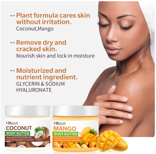 200ml High Moisturizing Body Butter Cream Coconut Mango Flavor Body Cream Moisturizing and Nourishing Body Repair Cream