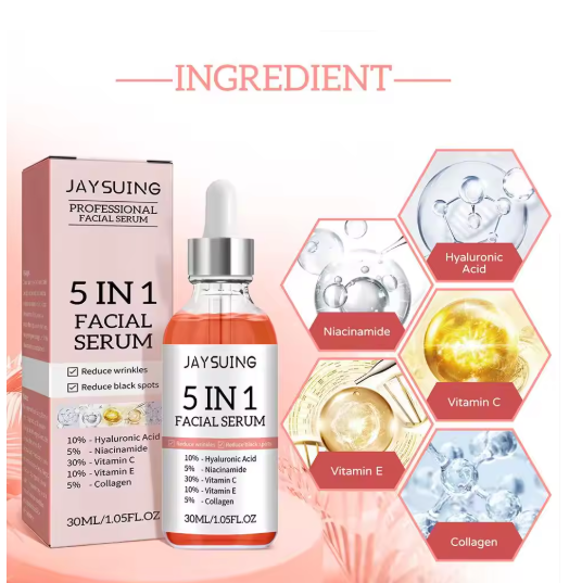 5 In 1 Fade fine lines Firming Face Serum Moisturizing brightning Vitamin C Hyaluronic Acid Facial Serum Shrink Pores Skin Care