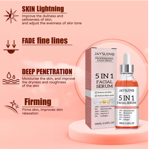 5 In 1 Fade fine lines Firming Face Serum Moisturizing brightning Vitamin C Hyaluronic Acid Facial Serum Shrink Pores Skin Care