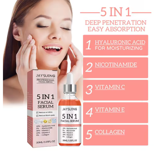 5 In 1 Fade fine lines Firming Face Serum Moisturizing brightning Vitamin C Hyaluronic Acid Facial Serum Shrink Pores Skin Care