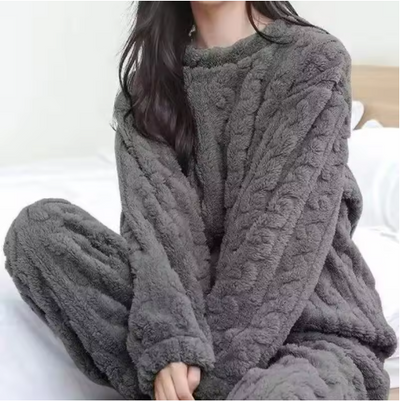 Women Warm 2 Piece Sets Thicken Velvet Ribbed Fleece Set Pullover and Pants Casual Pajama Sets Women Autumn Winter 2024