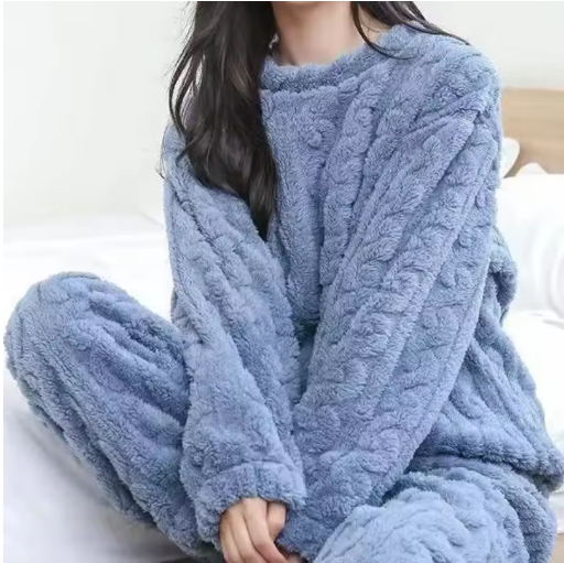 Women Warm 2 Piece Sets Thicken Velvet Ribbed Fleece Set Pullover and Pants Casual Pajama Sets Women Autumn Winter 2024