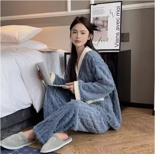 2pcs/Set Autumn And Winter Pajamas Women Thickened Padded Warm Students Coral Girls Clot Velvet Suit Homewear Cardigan Trousers