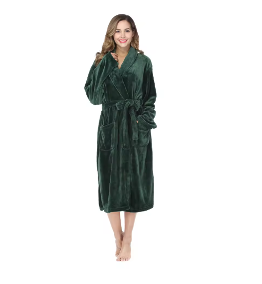 RONGTAI Women's solid color lapel bathrobe autumn and winter models facecloth warm and comfortable long-sleeved robe homewear