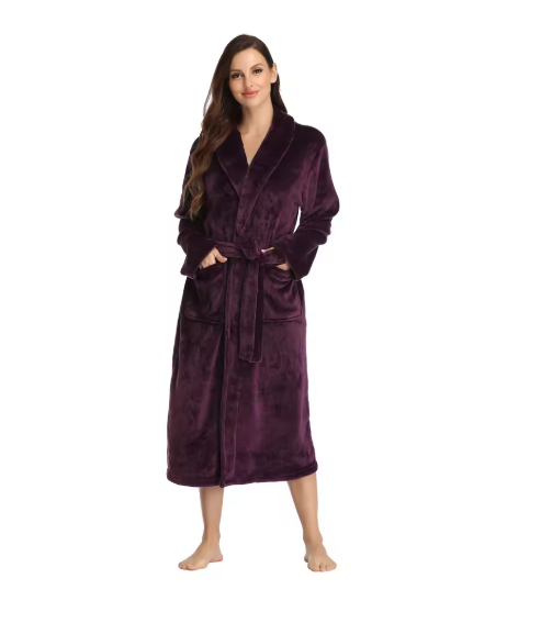 RONGTAI Women's solid color lapel bathrobe autumn and winter models facecloth warm and comfortable long-sleeved robe homewear