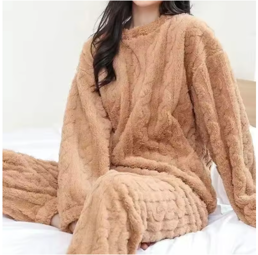 Women Warm 2 Piece Sets Thicken Velvet Ribbed Fleece Set Pullover and Pants Casual Pajama Sets Women Autumn Winter 2024