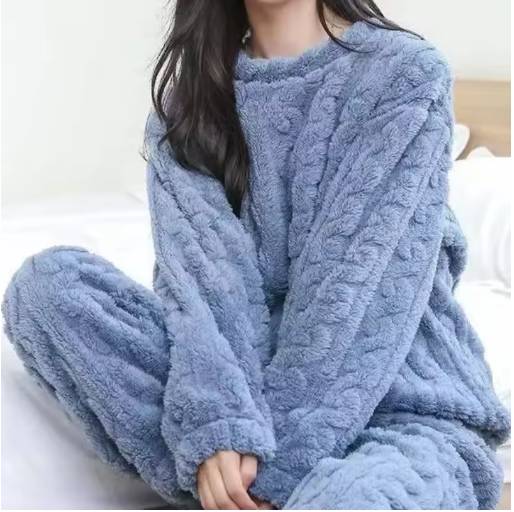 Women Warm 2 Piece Sets Thicken Velvet Ribbed Fleece Set Pullover and Pants Casual Pajama Sets Women Autumn Winter 2024