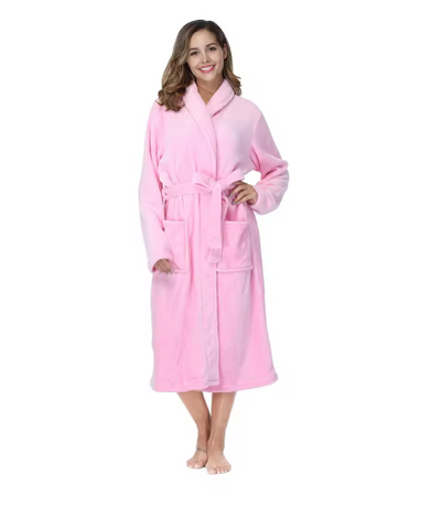 RONGTAI Women's solid color lapel bathrobe autumn and winter models facecloth warm and comfortable long-sleeved robe homewear