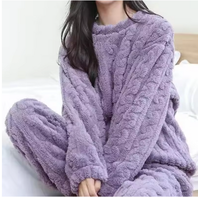 Women Warm 2 Piece Sets Thicken Velvet Ribbed Fleece Set Pullover and Pants Casual Pajama Sets Women Autumn Winter 2024