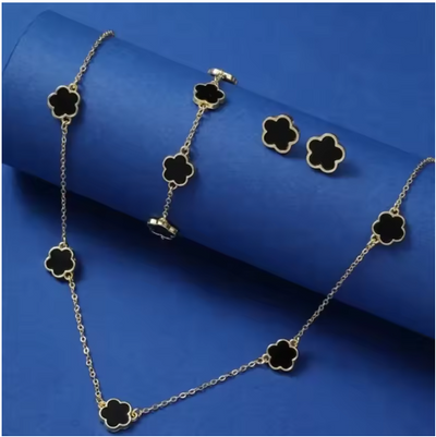 Lucky Five-petal Flower Clover Earrings Necklace Ring Bracelet Five-piece set for Woman Fashionable Accessories Party Jewelry