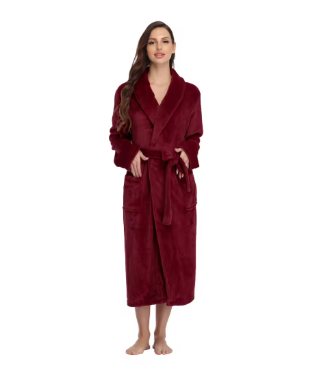 RONGTAI Women's solid color lapel bathrobe autumn and winter models facecloth warm and comfortable long-sleeved robe homewear