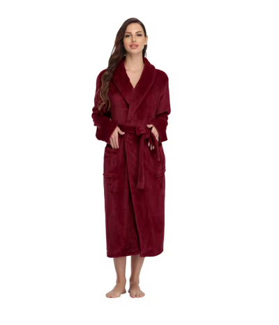 RONGTAI Women's solid color lapel bathrobe autumn and winter models facecloth warm and comfortable long-sleeved robe homewear