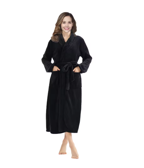 RONGTAI Women's solid color lapel bathrobe autumn and winter models facecloth warm and comfortable long-sleeved robe homewear