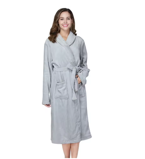 RONGTAI Women's solid color lapel bathrobe autumn and winter models facecloth warm and comfortable long-sleeved robe homewear